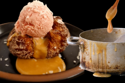 Churro de manjar con helado de coco en Pakoa Postre Bar.