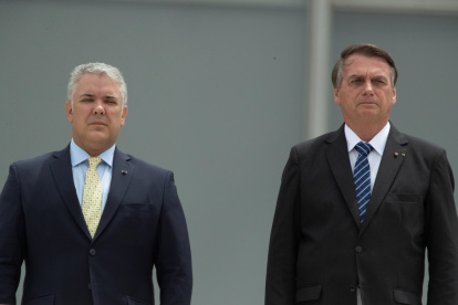 Los presidentes de Colombia, Iván Duque, y de Brasil, Jair Bolsonaro, durante la visita que hace el primero a su par brasileño.