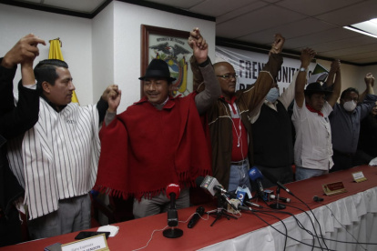 Convocatoria. Leonidas Iza y varios dirigentes sociales ratificaron la convocatoria para marchar este martes.