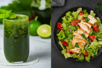 Jugo verde vs. ensalada