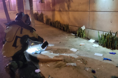 Detonación. Un miembro del Grupo de Intervención y Rescate, durante la explosión controlada de una maleta sospechosa.