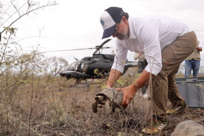 El ministro Manrique con una de las tortugas