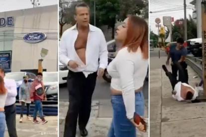 Alfredo Adame en imágenes que se viralizaron en las redes sociales en las que se observa la pelea.