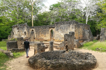 Oculto en la espesura de un bosque tropical de África del Este subyace un misterio: las ruinas de la ciudad perdida de Gede, una intrigante maravilla arqueológica conocida como el "Machu Picchu" de Kenia. Esta urbe suajili ha desconcertado durante décadas a arqueólogos e historiadores por la falta de referencias a este emplazamiento en fuentes históricas, pero sus vestigios prueban que albergó una civilización avanzada antes de su abandono en el siglo XVII. En la imagen, un visitante al lado del pozo de agua que hay frente a la gran mezquita de las ruinas de Gede. EFE/ Pedro Alonso