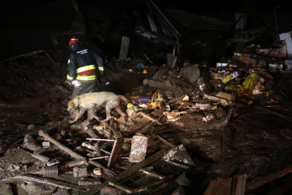 Rescatistas buscan en los escombros si hay sobrevivientes.