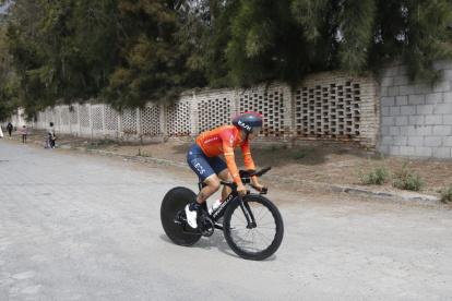 Richard Carapaz durante su calentamiento.