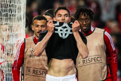 Benfica´s Roman Yaremchuk after scoring a goal against FC Ajax during the UEFA Champions League knockout round play-offs first leg soccer match, at Luz Stadium, in Lisbon, 23 February 2022.
