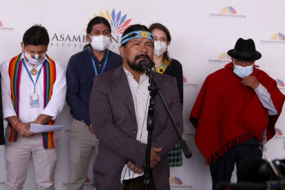 Informe. Marlon Santi, coordinador de Pachakutik, durante una de sus asistencias a la Asamblea Nacional.