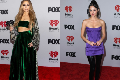 Jennifer Lopez y Olivia Rodrigo en los iHeartRadio Music Awards.