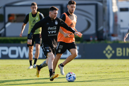 Lionel Messi, jugador de la selección argentina, durante el entrenamiento para medir a Venezuela y Ecuador.