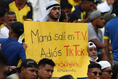 Hinchas ecuatorianos llevaron ingeniosos carteles al estadio.