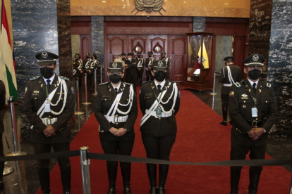 Reacción. Policías se apostaron, en doble fila, en los exteriores del pleno del Palacio Legislativo para evitar el ingreso al salón de sesiones.