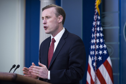 El asesor de Seguridad Nacional de Estados Unidos, Jake Sulllivan, habla en conferencia de prensa en la Casa Blanca en Washington (EE.UU.), este 4 de abril de 2022.