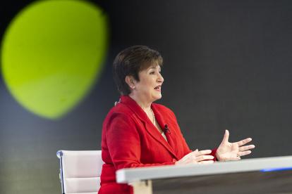 La titular del FMI, Kristalina Georgieva, se reunión con el presidente Guillermo Lasso este 11 de abril de 2022 de manera virtual.