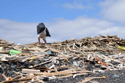 Un miembro del equipo recoge residuos en Caleta de Trillo, en el norte de Alegranza.