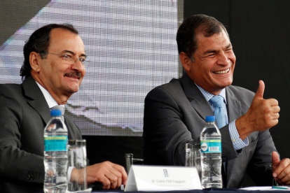 Sentenciados. Carlos Pólit y Rafael Correa tienen  sentencias por casos de corrupción, que incluyen el pago de coimas por Odebrecht.