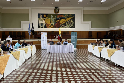 La ministra de Educación, María Brown, durante una de las mesas técnicas de diálogo con representantes de gremios docentes.