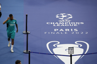 El delantero brasileño del Real Madrid Rodrygo Goes durante el entrenamiento previo a la final de la Champions
