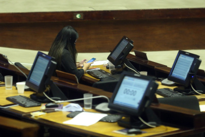 Asamblea. La legisladora Alterna, Emily Vera, actúa como principal hasta que Ronny Aleaga aparezca.