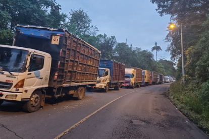 Una fila de camiones que transportaba pollos tuvo ayer trabas para circular, como efecto del paro.