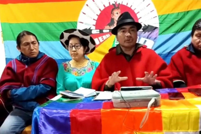 Leonidas Iza en conferencia de presan la noche de este lunes 20 de junio.