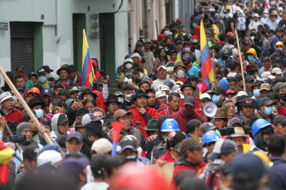 Leonidas Iza acompañó a los manifestantes en este decimo quinto día de protestas.