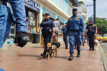 Junto a 18 agentes metropolitanos, los canes refuerzan la seguridad de la urbe.