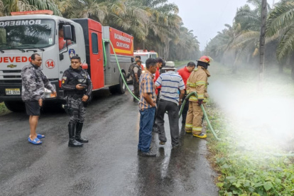 Personal del Cuerpo de Bomberos lanzó agua a los cuerpos con llamas.
