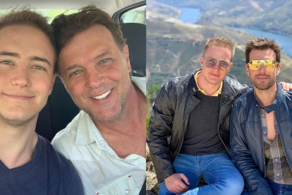 René junto a su hijo (izquierda) y en la gráfica de al lado, los novios.