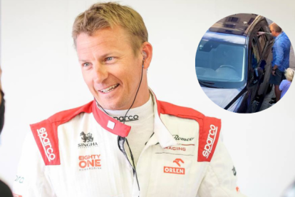 Kimi Raikkonen y su hija le dieron de beber a un perro encerrado en un carro.