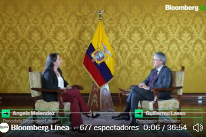 El presidente Guillermo Lasso, en entrevista para el medio internacional Bloomberg.