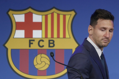 El delantero argentino Lionel Messi, durante su comparecencia en el Camp Nou para explicar su versión sobre su marcha del conjunto azulgrana