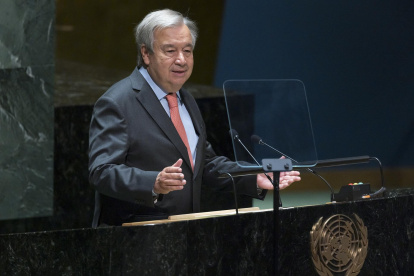 El secretario general de la ONU, António Guterres, habla durante una conferencia de revisión del Tratado de No Proliferación nuclear (TNP), este 1 de agosto de 2022, en Nueva York.
