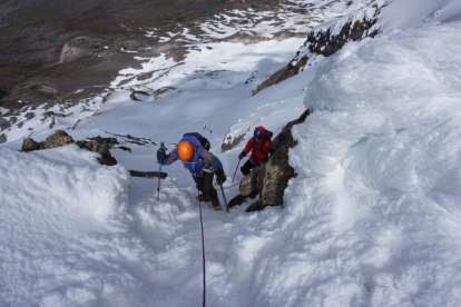 Los andinistas en la zona del volcán donde se produjo el accidente