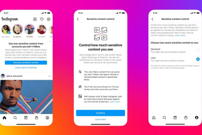 Capturas de la interfaz de Control de contenido sensible de Instagram