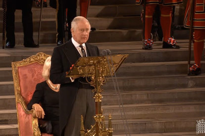 Imagen cedida por el Parlamento del Reino Unido del discurso de Carlos III.