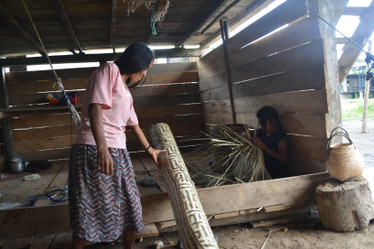 Una herencia familiar. La principal materia prima es la palma toquilla. María Quiñónez aprendió desde niña el arte de confeccionar canastos y petates.