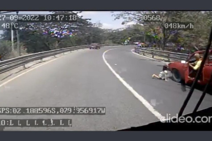 La pequeña quedó en la mitad de los dos carriles y afortunadamente no fue embestida por otro automóvil.