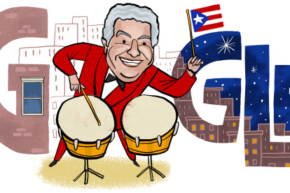 Imagen cedida hoy por Google donde se muestra un instante del doodle animado que rinde homenaje a la vida y el legado musical del percusionista estadounidense de origen puertorriqueño Tito Puente.
