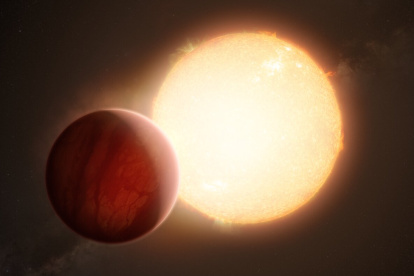 Recreación artística de un exoplaneta -un "Júpiter ultracaliente"- transitando su estrella. Fotografía facilitada por el Observatorio Austral Europeo (ESO).