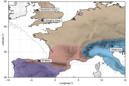 Imagen cedida del mapa de la distribución de las culturas líticas de finales de la última Edad del Hielo.