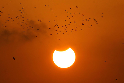 Vista del eclipse solar parcial visto desde Karachi, Pakistán, el 25 de octubre de 2022.