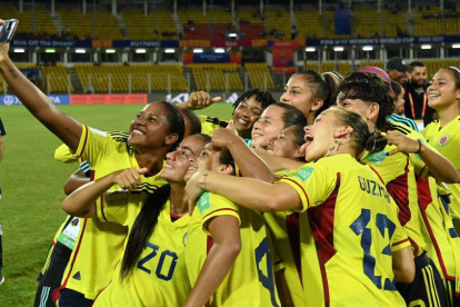 Las jugadoras de la selección sub 17 colombiana durante un festejo.