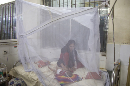 Pacientes bajo una mosquitera reciben tratamiento para el dengue en el Hospital Sir Salimullah Medical College de Dhaka, en Bangladesh, este 8 de noviembre.