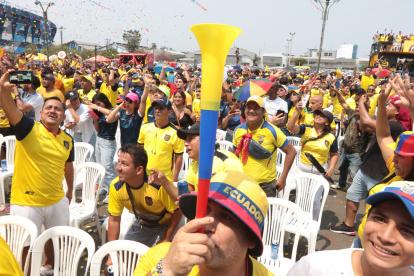 Cerca de 9.000 personas llegaron ayer hasta la explanada del estadio Modelo Alberto Spencer, para ver el partido de la Tri de manera gratuita en cuatro pantallas gigantes instaladas en el lugar.