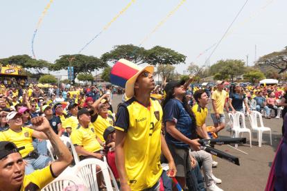 Ambiente. Hinchas vieron el partido de Ecuador contra Catar en pantallas gigantes instaladas en la explanada del estadio Modelo Alberto Spencer Herrera, Guayaquil, el domingo pasado.