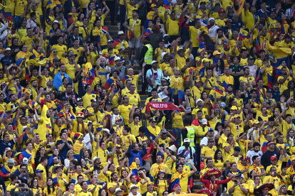 Hinchas de Ecuador en el partido ante Qatar.