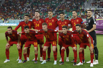 La selección de España posa antes del partido ante Costa Rica.