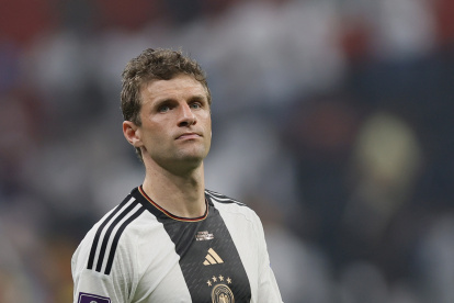Al Khor (Qatar), 01/12/2022.- Thomas Mueller of Germany reacts after the FIFA World Cup 2022 group E soccer match between Costa Rica and Germany at Al Bayt Stadium in Al Khor, Qatar, 01 December 2022. (Mundial de Fútbol, Alemania, Catar) EFE/EPA/Ronald Wittek