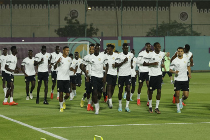 Los jugadores africanos, en una de sus últimas prácticas.